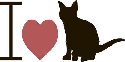 gato negro y corazón rojo sobre fondo blanco. amo a los gatos. imagen vectorial vector