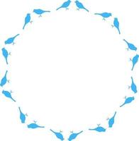 Round frame with blue birds on white background. Vector image.