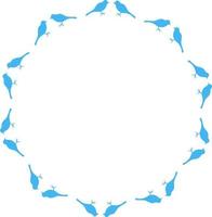 Round frame with blue birds on white background. Vector image.