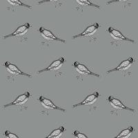 Seamless pattern with cozy black-and-white birds on gray background for  fabric, textile, clothes, tablecloth and other things. Vector image.