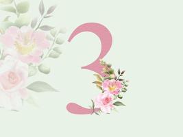 Beautiful Numeric 3 with floral bouquet vector