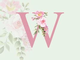 Beautiful alphabet W with floral bouquet vector