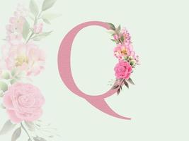 Beautiful alphabet Q with floral bouquet vector