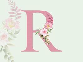 Beautiful alphabet R with floral bouquet vector