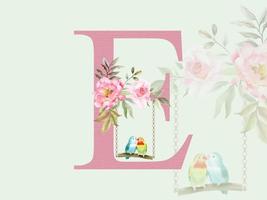 hermoso alfabeto e con ramo de flores vector