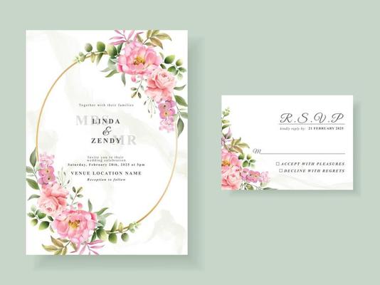 Beautiful floral watercolor wedding invitation card