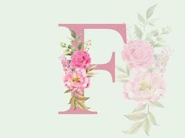 hermoso alfabeto f con ramo floral vector