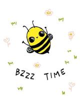 The bee time. Cute insect postcard, poster text, background. Hand drawn vector illustration.