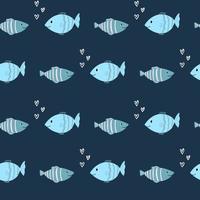 Cute fish sea pattern blue line doodle. Seamless background ocean. Textiles hearts for children. Minimalism paper scrapbook for kids, bathroom. vector