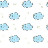 Little cute happy clouds with stars. White pattern and scrapbooking love paper for baby. vector