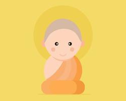 Thai boy as Buddhist monk is sitting in cartoon vector for your design.