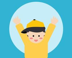 personaje de niño lindo o kawaii. él está muy feliz con su cara de sonrisa. estilo de vector de dibujos animados para su diseño.