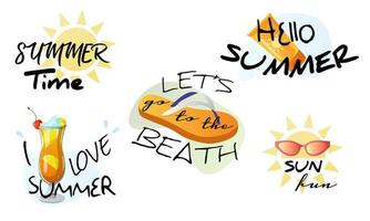 etiquetas de verano, logos y elementos para vacaciones de verano, viajes, vacaciones en la playa, sol. vector