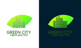 Illustration vector graphic of template logo simple design green city with leafs background