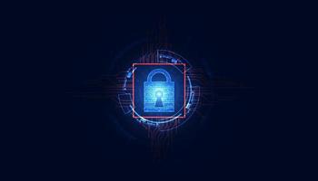 Abstract technology cyber security privacy information network concept padlock protection digital network internet link on hi tech blue future background vector