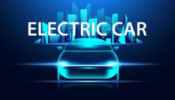 Electric car Future Power In the illustration with electric cars And tower building. vector