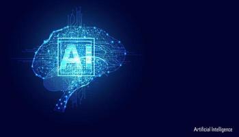 Abstract technology Ai computing concept Ai Brain working data of Artificial intelligence and futuristic digital for future on dark blue background. vector