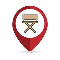 Map pointer with director chair icon. Vector illustration.