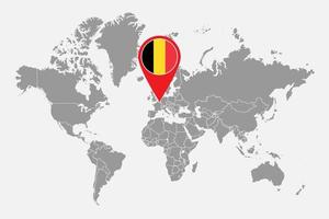 pin mapa con bandera bélgica en mapa mundial.ilustración vectorial. vector