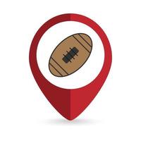 Map pointer with rugby ball icon. Vector illustration.