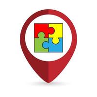 Map pointer with puzzle icon. Vector illustration.