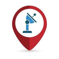 Map pointer with Radar satellite dish icon. Vector illustration.