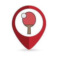 Map pointer with Raquet and ball sign. Vector illustration.