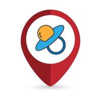 Map pointer with Baby pacifier icon. Vector illustration.