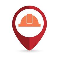 Map pointer with Construction helmet icon. Vector illustration.