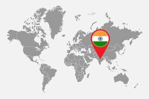 Pin map with India flag on world map.Vector illustration.