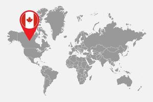 Pin map with Canada flag on world map.Vector illustration. vector