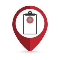 Map pointer with medical report icon. Vector illustration.