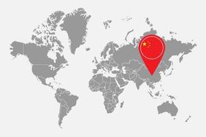 pin mapa con la bandera de china en el mapa mundial. ilustración vectorial. vector
