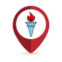 Map pointer with Torch icon. Vector illustration.