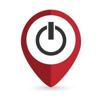 Map pointer with power on off icon. Vector illustration.