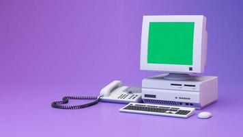 sfondo estetico astratto con finestre di messaggi di sistema in stile anni '90, vecchio computer vintage, mouse, tastiera, finestra di messaggi di sistema di icone pop-up su gradiente rosa e viola in stile y2k realistico rendering 3d video