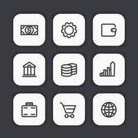 Finance icons, investment, savings, banking, fee, reward, income, thick line set, vector illustration