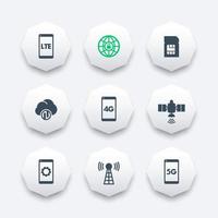 wireless technology icons, 4g network, lte, mobile communication, connection signs, 4g, 5g mobile internet, vector illustration