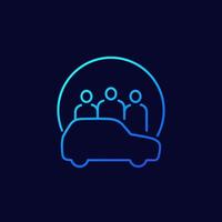 carsharing, carpooling line vector icon with people and a car