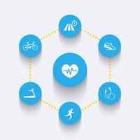Aspects of cardio training, round blue icons, infographics elements, vector illustration