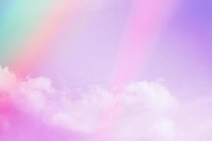 beauty sweet pastel pink green  colorful with fluffy clouds on sky. multi color rainbow image. abstract fantasy growing light photo