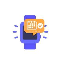 cita, calendario de eventos, notificación en el icono de reloj inteligente vector