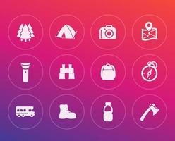 Hiking, camping icons vector