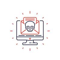 malware, email with virus line icon vector