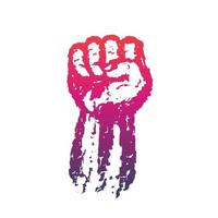 Fist held high in protest, raised up, grunge revolt sign vector