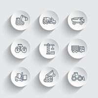construction vehicles line icons, engineering, construction equipment, heavy-duty vehicles, vector illustration