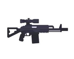 rifle de asalto, pistola, arma de fuego con mira óptica en estilo plano vector