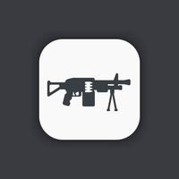 Machine-gun icon, modern automatic firearm vector