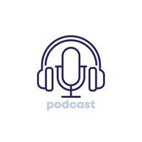 icono de línea de podcast con auriculares y micrófono vector