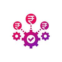icono de optimización de costes y eficiencia empresarial con rupia india vector